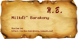 Milkó Barakony névjegykártya